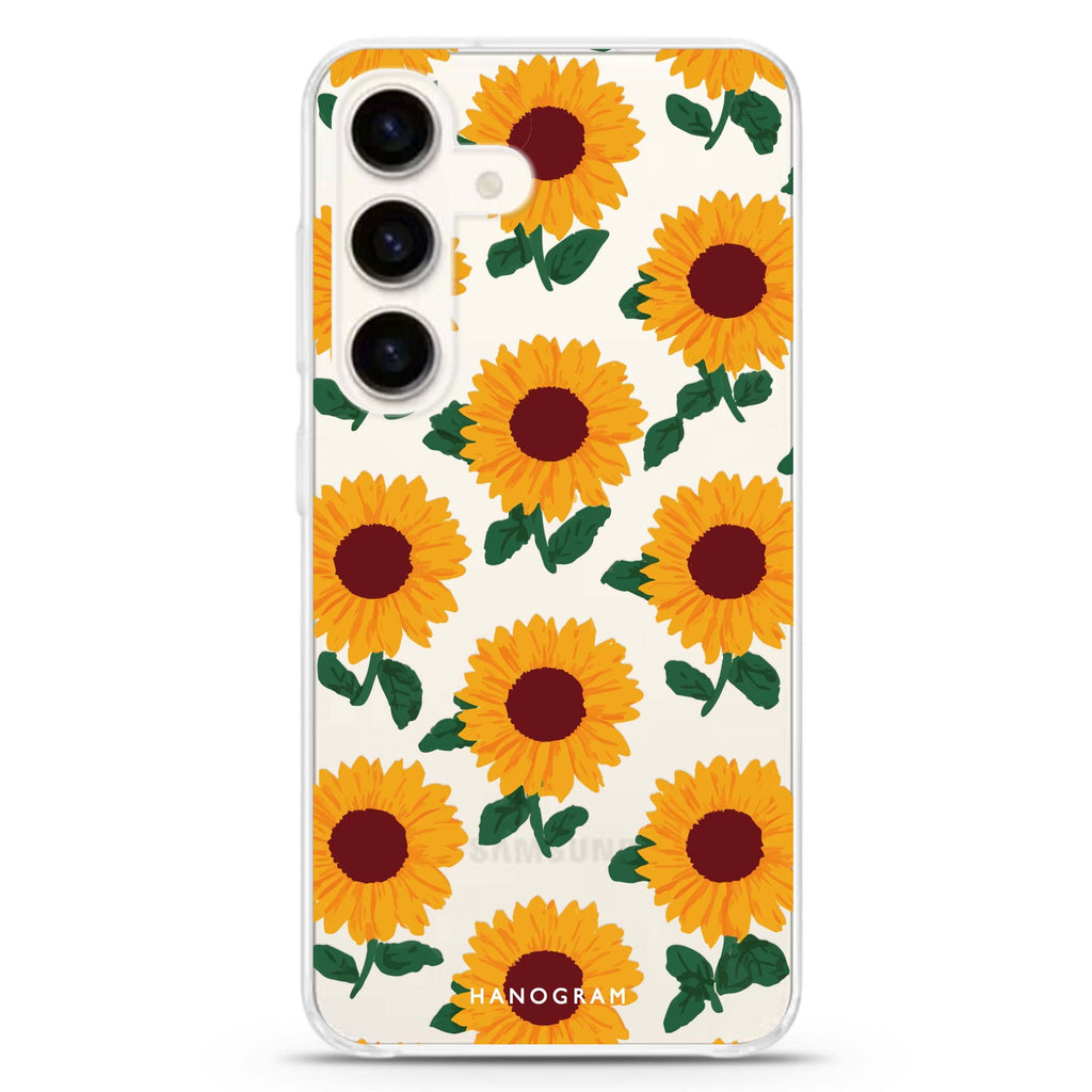 Golden Sunflowers Samsung Galaxy S26/S25/S24 水晶透明保護殼正面展示