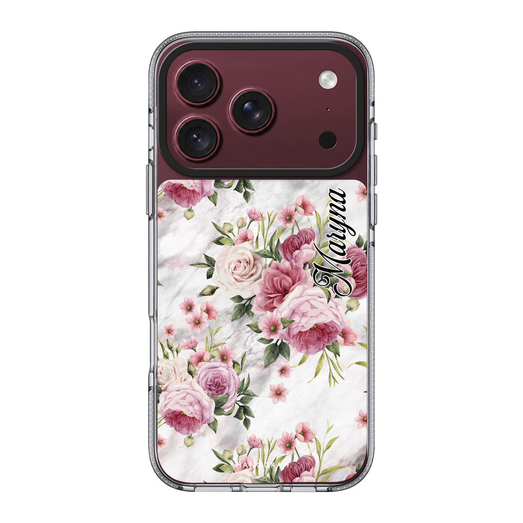 Marble and Pink Floral 水晶透明保護殼