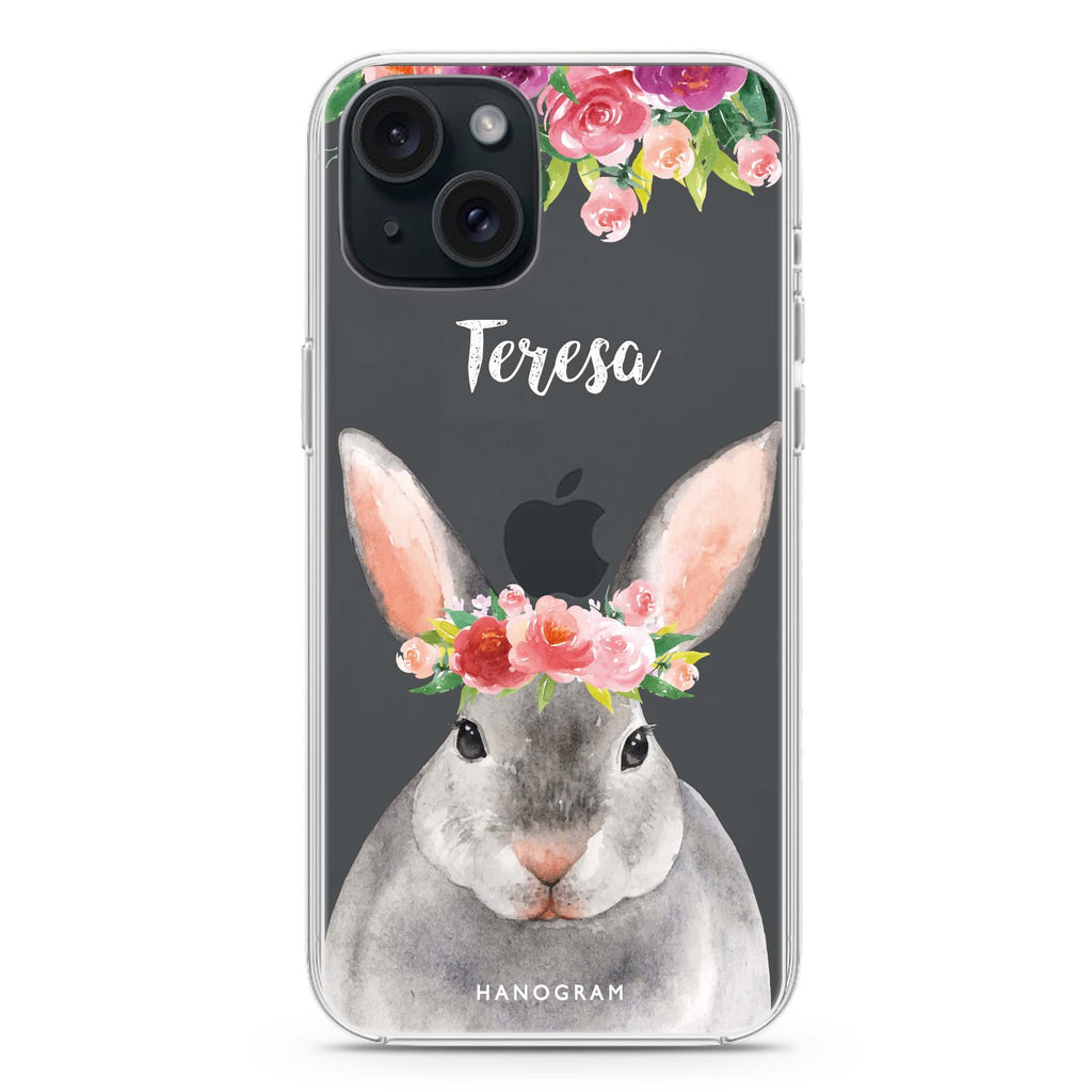 Floral and Bunny iPhone 15 plus 水晶透明保護殼