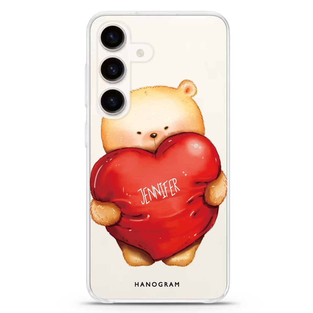 Bear Hug Samsung Galaxy S26/S25/S24 可加名字水晶透明保護殼正面展示