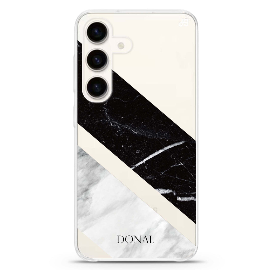 B & W Marble Samsung Galaxy S26/S25/S24 可加名字水晶透明保護殼正面展示