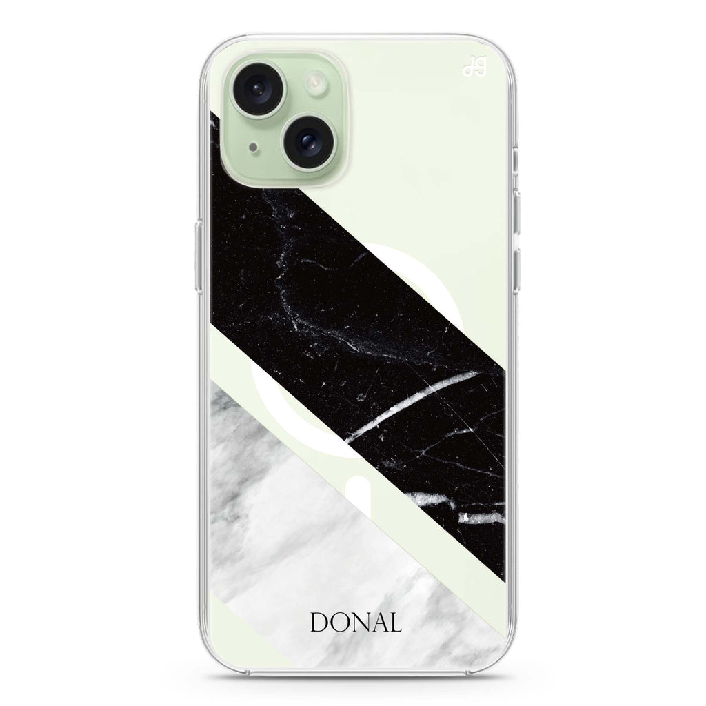 B & W Marble iPhone 15 Magsafe 兼容水晶透明保護殼