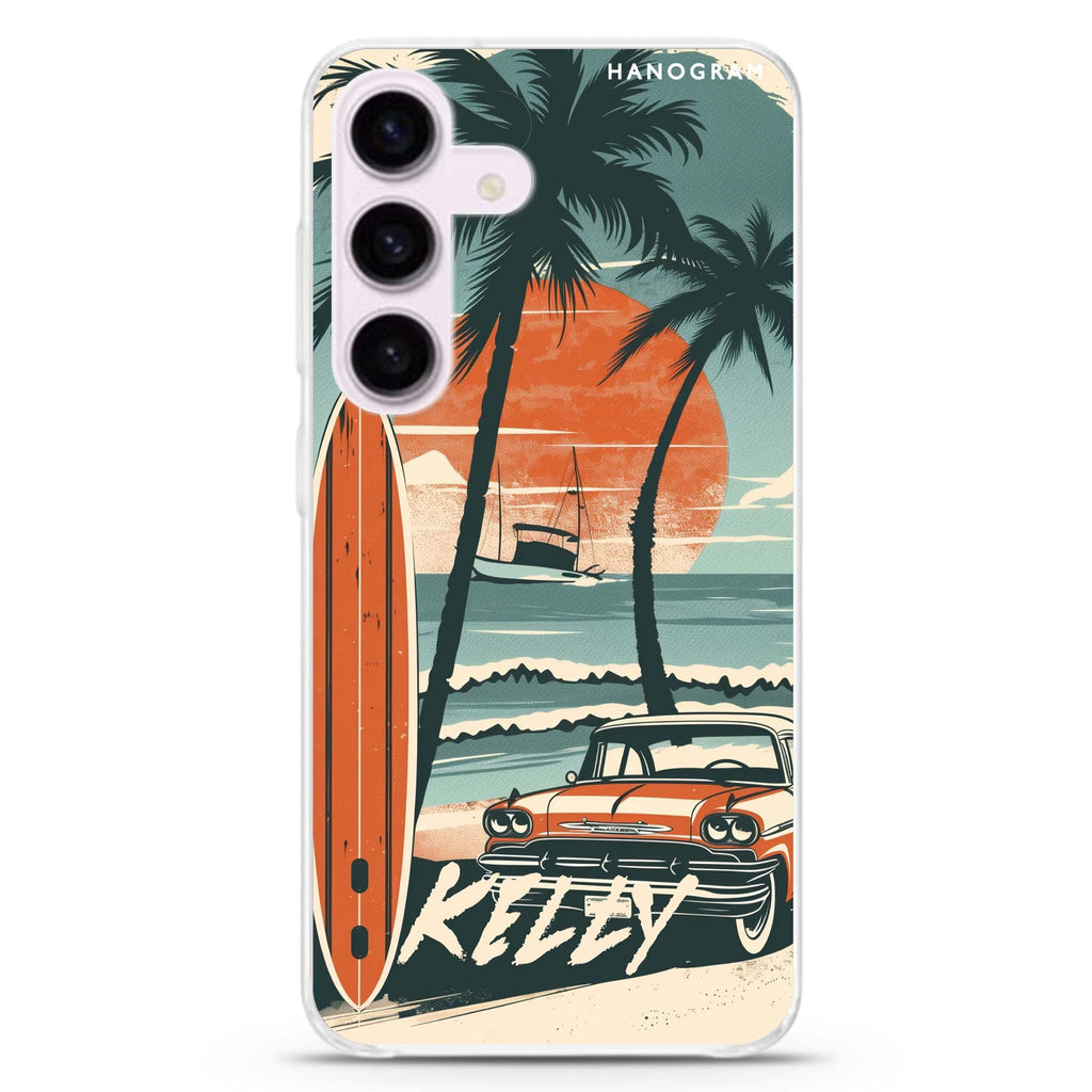 Surf Vibes Samsung Galaxy S26/S25/S24 可加名字水晶透明保護殼正面展示