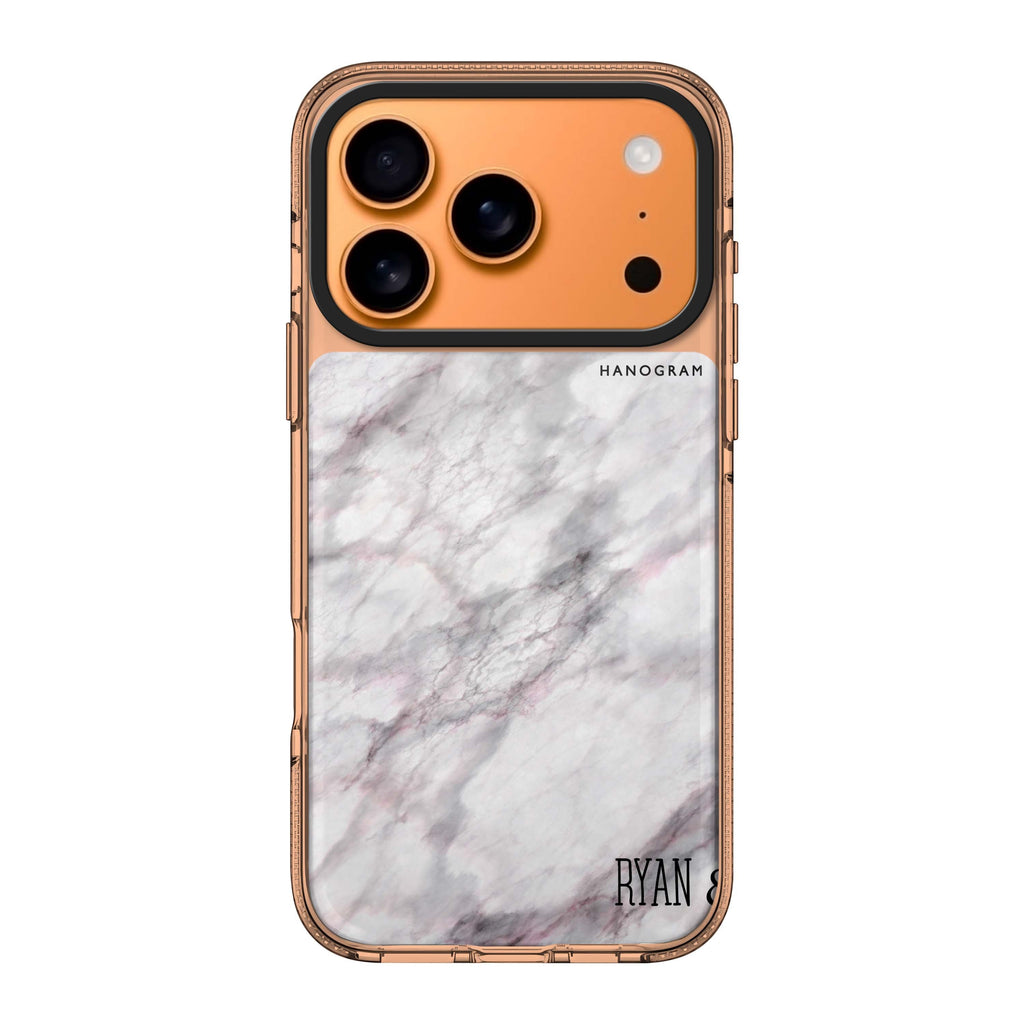 White Marble 款式 1 iPhone 17 Pro Max MagSafe 水晶透明保護殼 雲石紋設計 可自訂名字 圖1