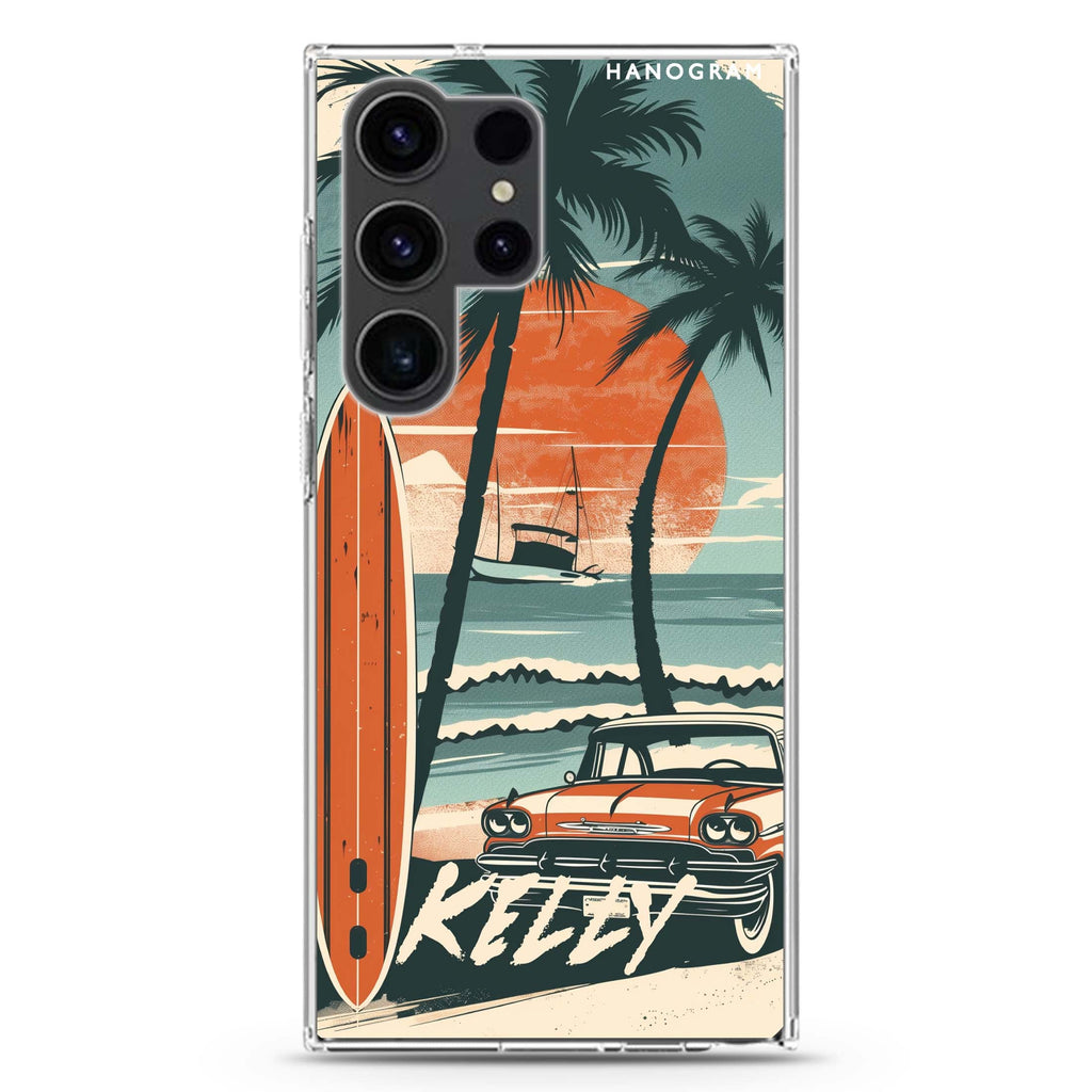 Surf Vibes Samsung Galaxy Ultra 可加名字透明保護殼，適用 S26/S25/S24/S23 Ultra，圖1