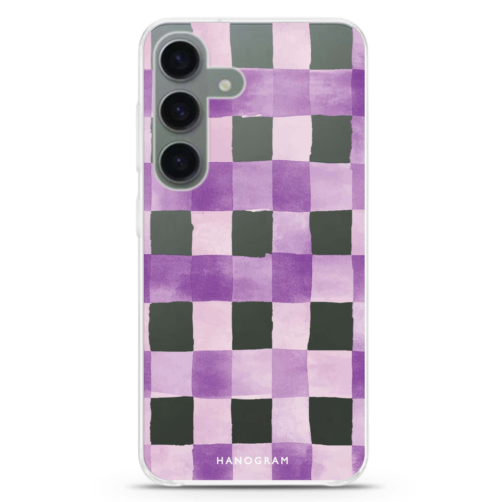 Lavender Checks Samsung Galaxy S26/S25/S24 水晶透明保護殼正面展示