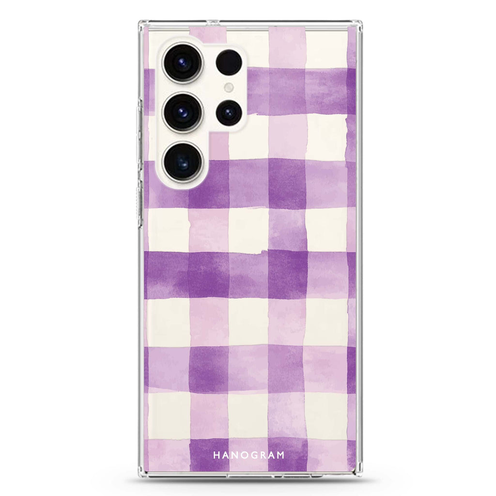 Lavender Checks Samsung Galaxy Ultra 透明保護殼，適用 S26/S25/S24/S23 Ultra，圖1