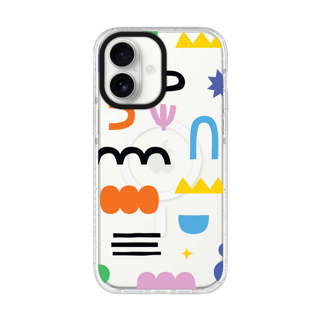Abstract Doodles Pattern iPhone 17 水晶透明保護殼正面展示