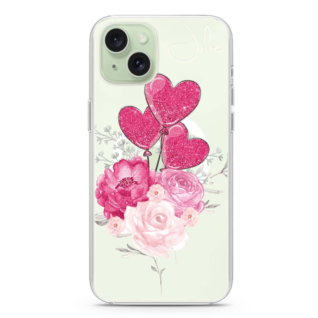 Sweet Heart With Rose iPhone 15 Plus Magsafe 兼容水晶透明保護殼