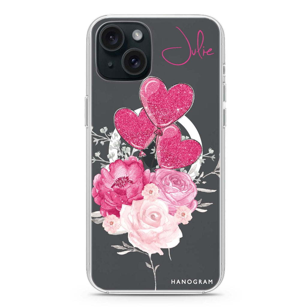 Sweet Heart With Rose iPhone 15 Magsafe 兼容水晶透明保護殼
