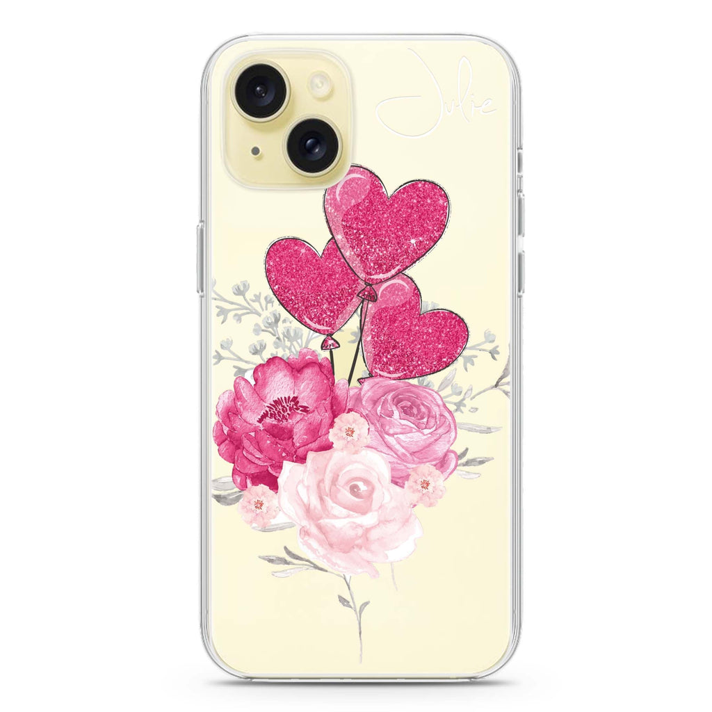 Sweet Heart With Rose iPhone 15 plus 水晶透明保護殼