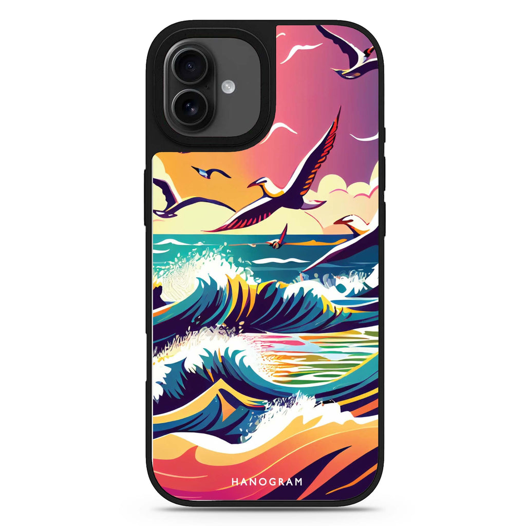 Waves & seagulls iPhone 17 夏日海灘鏡面手機殼 主圖設計