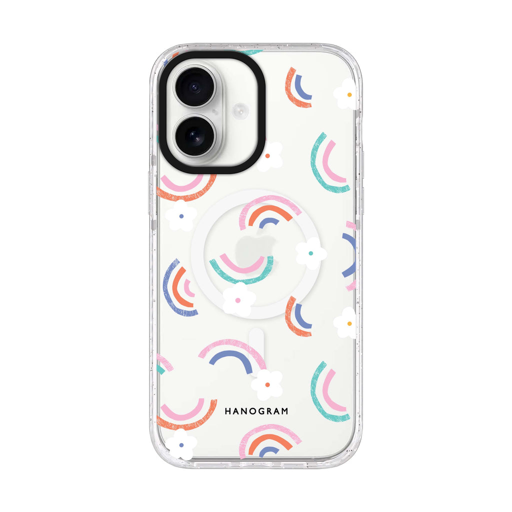 Rainbow Floral iPhone 17 水晶透明保護殼正面展示