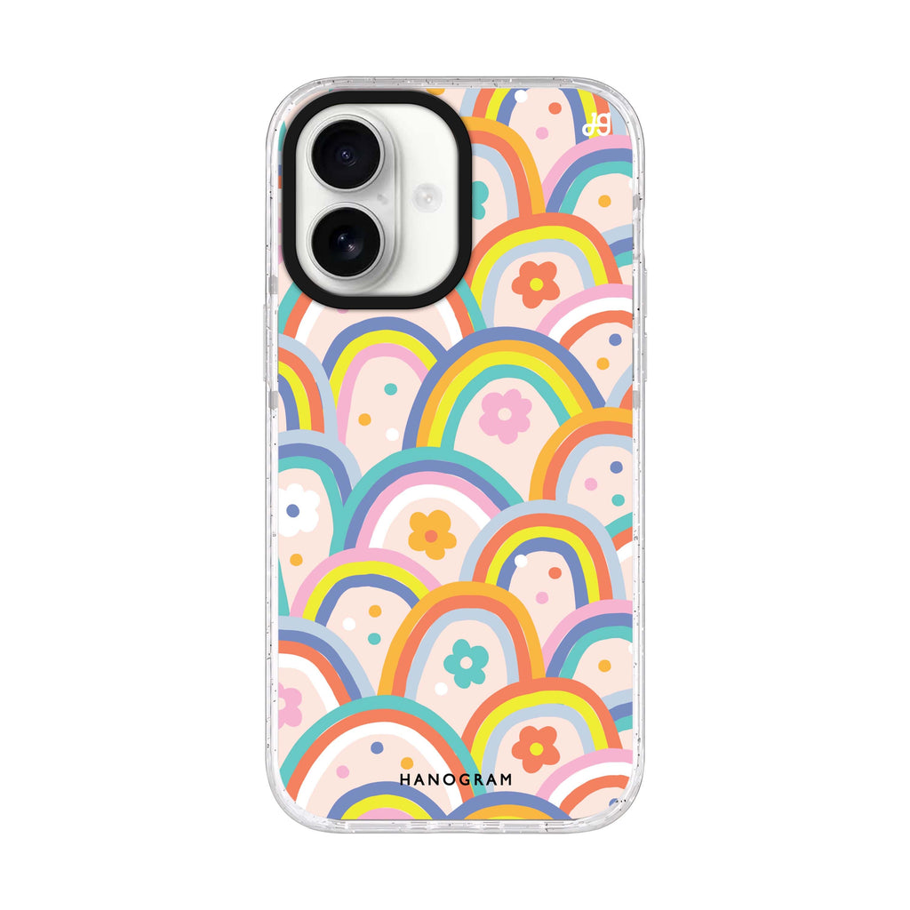 Colourful Rainbow Floral iPhone 17 水晶透明保護殼正面展示