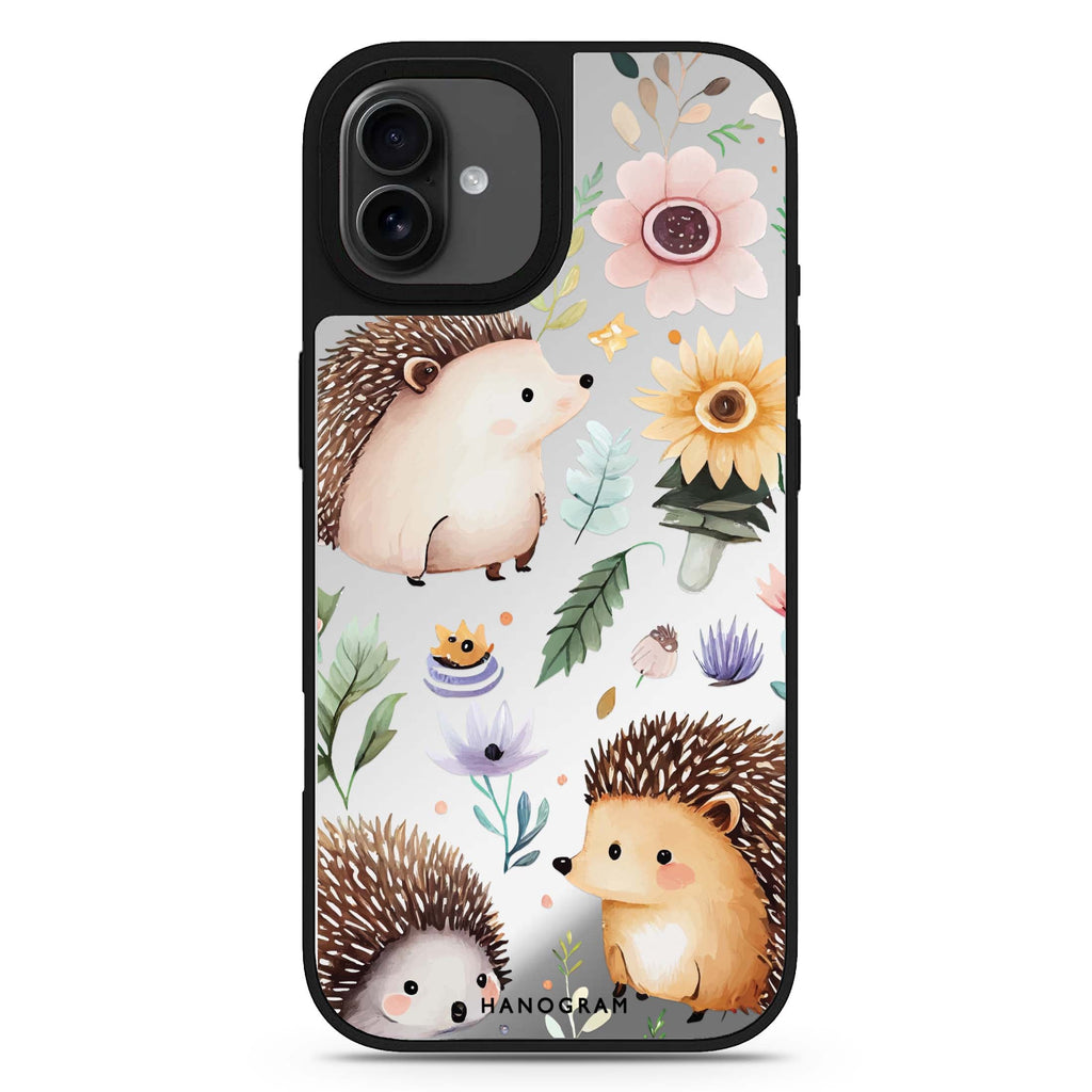Hedgehog & Floral iPhone 17 花卉鏡面手機殼 主圖設計