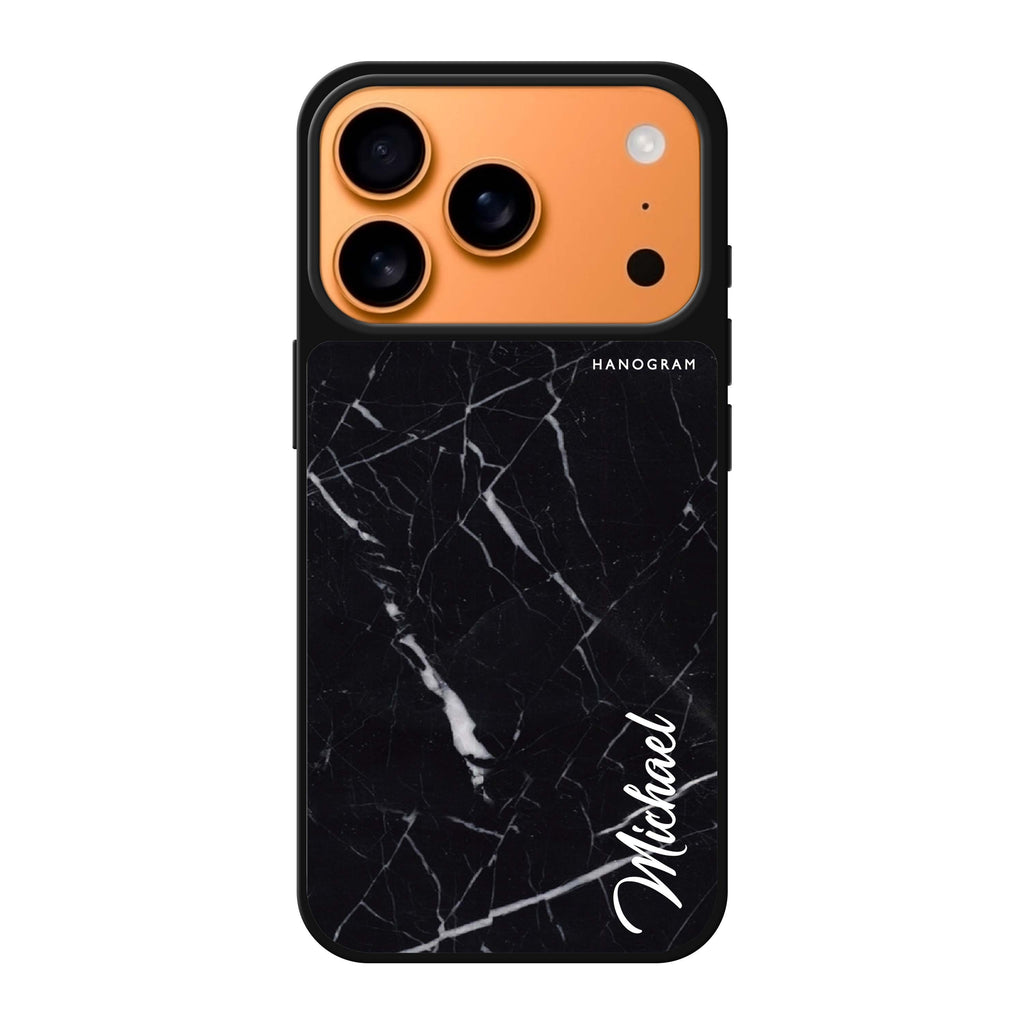 Black Marble – Deep Love 黑色愛心 iPhone 17 Pro Max 鏡面手機殼主圖