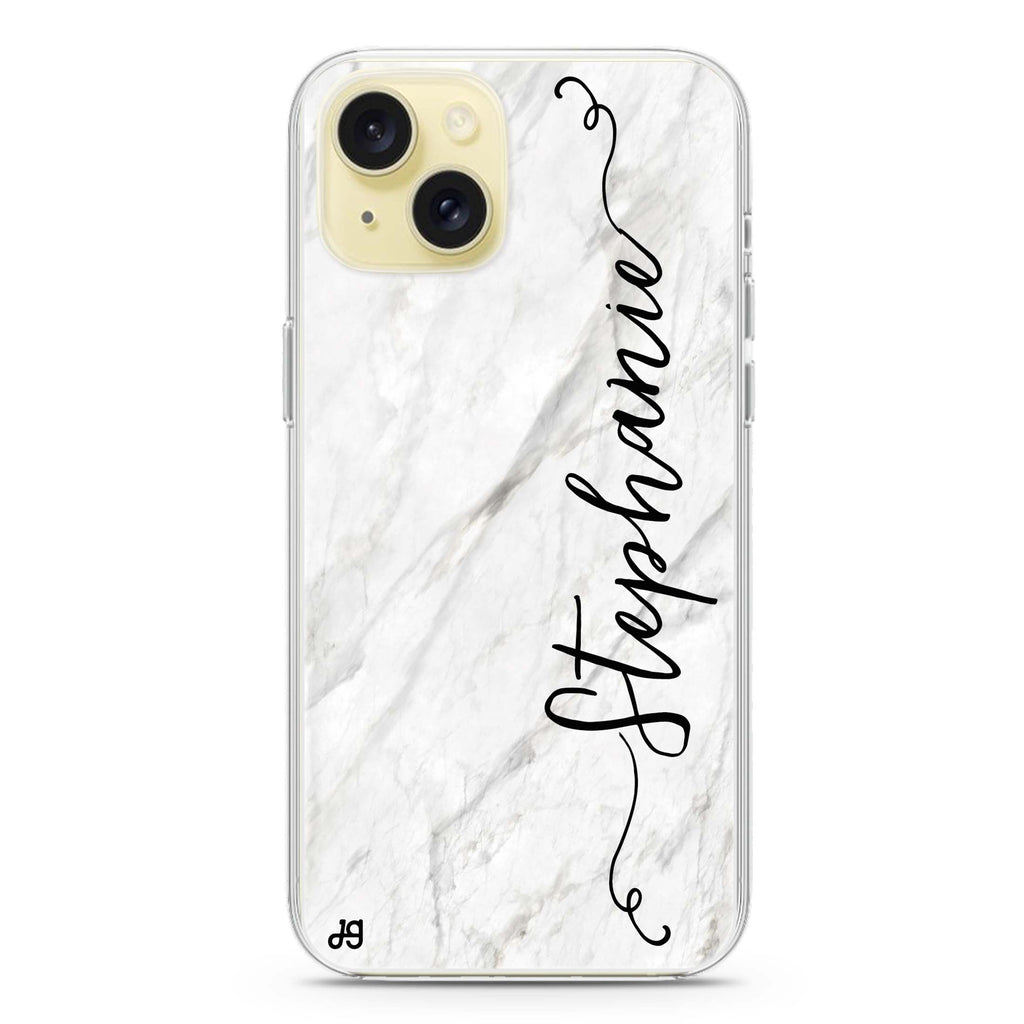 Vertical Cursive & Marble Sleek iPhone 15 Plus Magsafe 兼容水晶透明保護殼