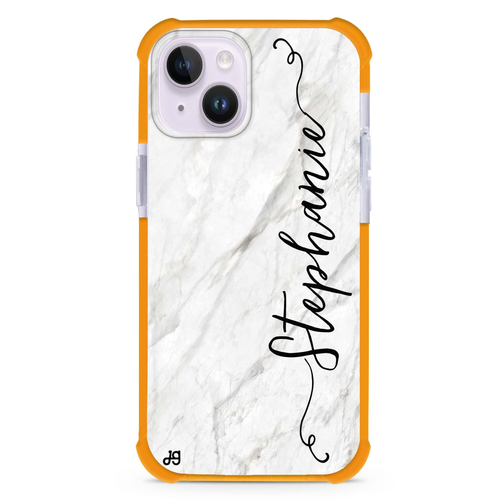 Vertical Cursive & Marble Sleek iPhone 15 Plus Magsafe 兼容超強防摔保護殼