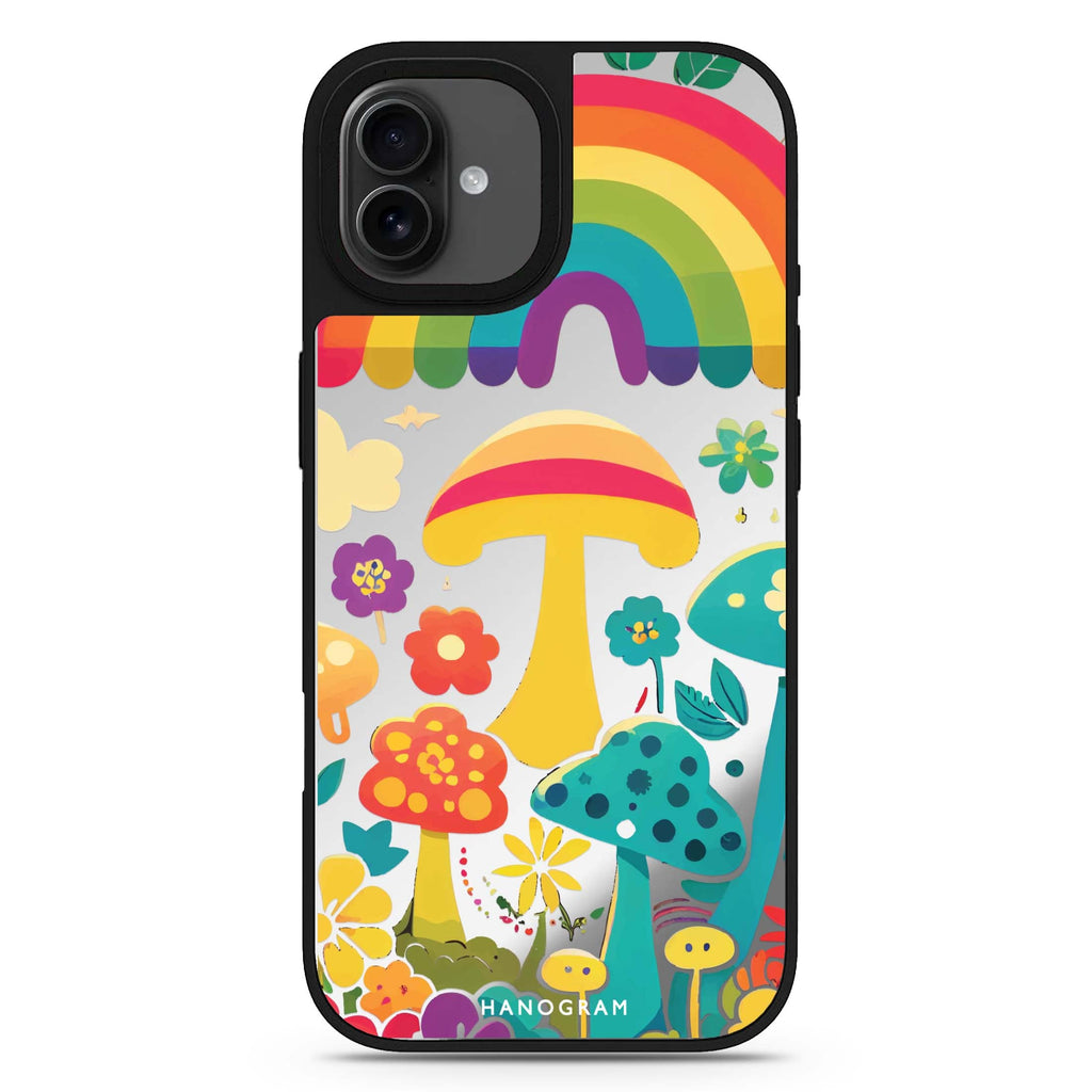 Rainbow Mushroom Garden iPhone 17 花卉鏡面手機殼 主圖設計