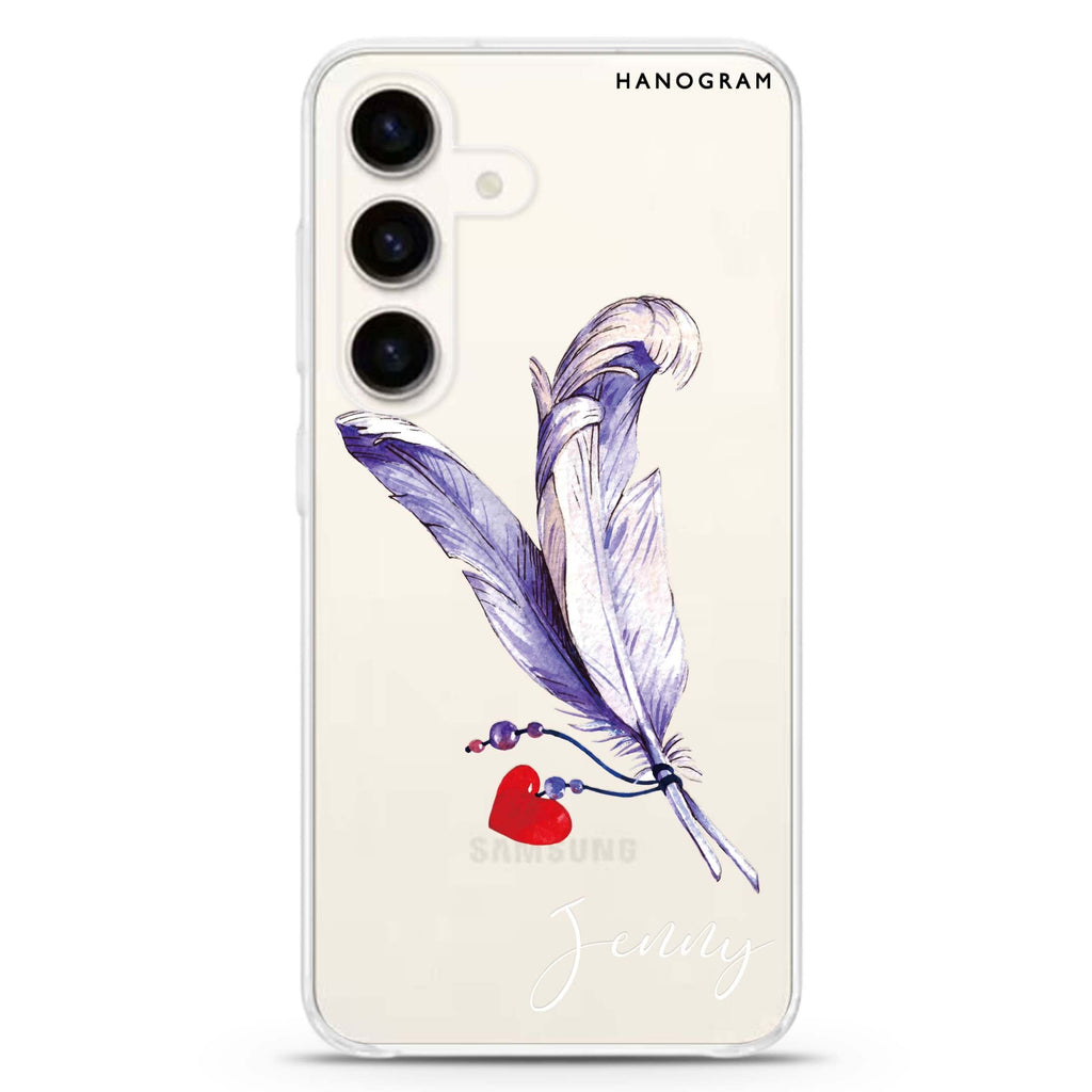 Feather Love Samsung Galaxy S26/S25/S24 可加名字水晶透明保護殼正面展示