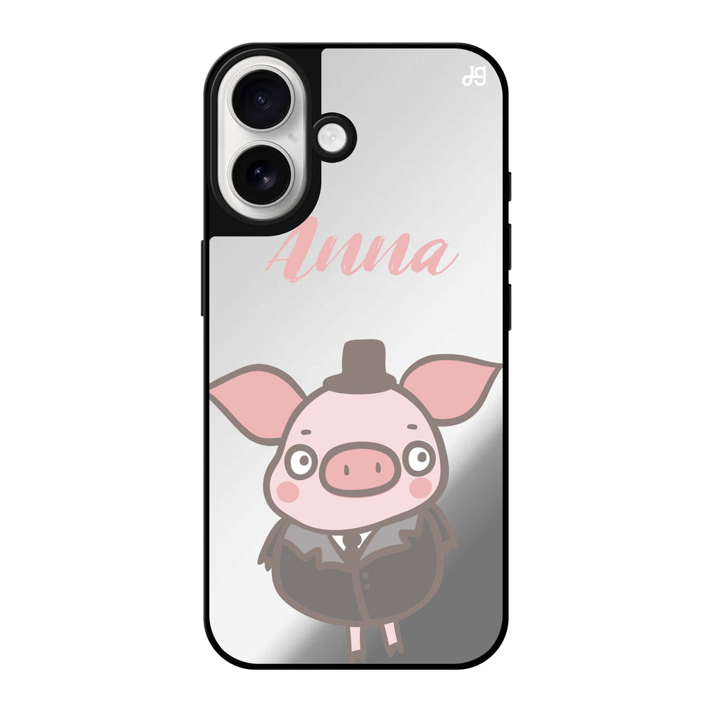 Reflective iPhone 16 Mirror Case –Funny Piggy Design