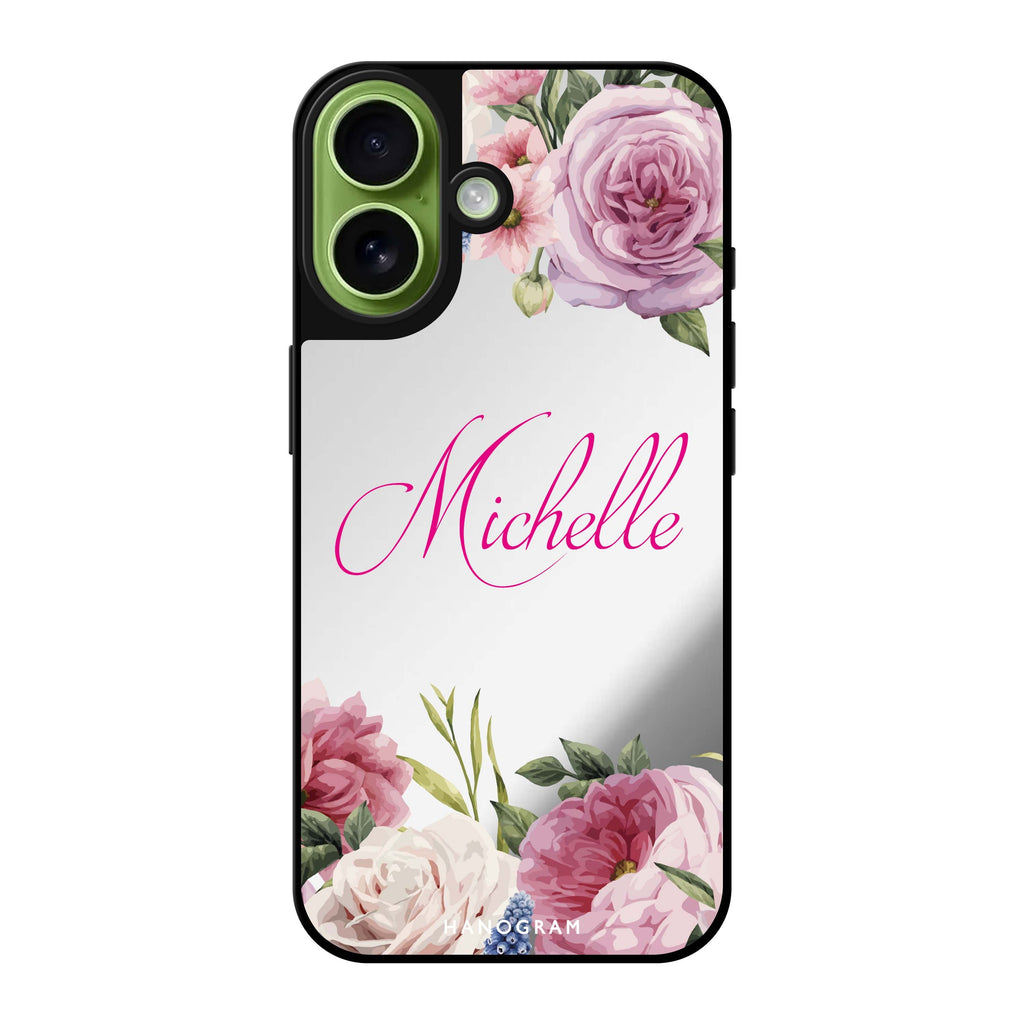 Reflective iPhone 16 Mirror Case –Light Pink Floral Design