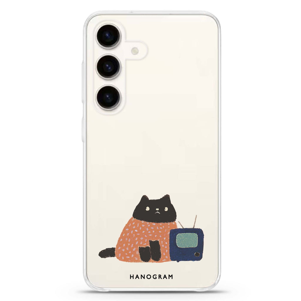 Whiskerflix Night Samsung Galaxy S26/S25/S24 水晶透明保護殼正面展示
