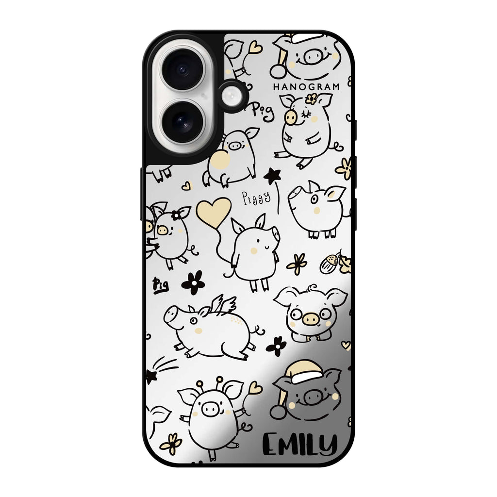 Reflective iPhone 16 Mirror Case –Lovely Piggy Design