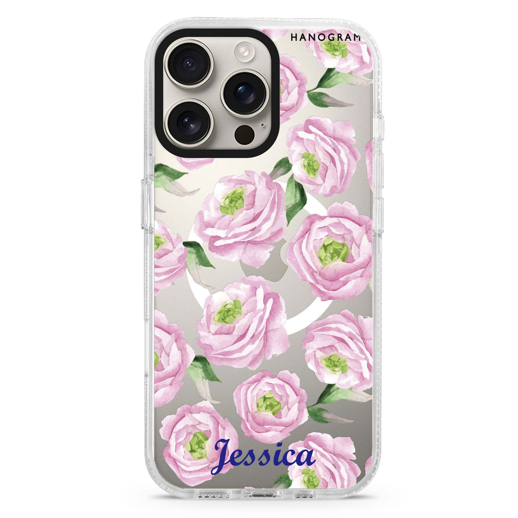 Watercolor pink floral Magsafe 兼容水晶透明保護殼