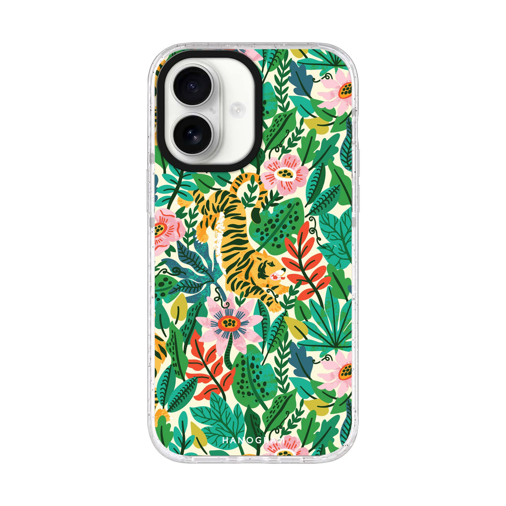 Tiger & Floral iPhone 17 水晶透明保護殼正面展示