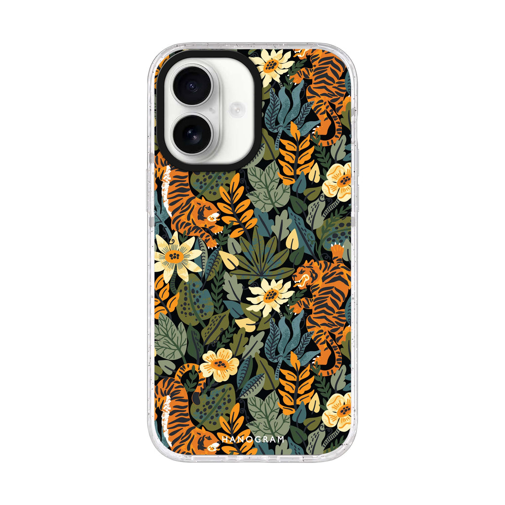 Tiger & Floral iPhone 17 水晶透明保護殼正面展示