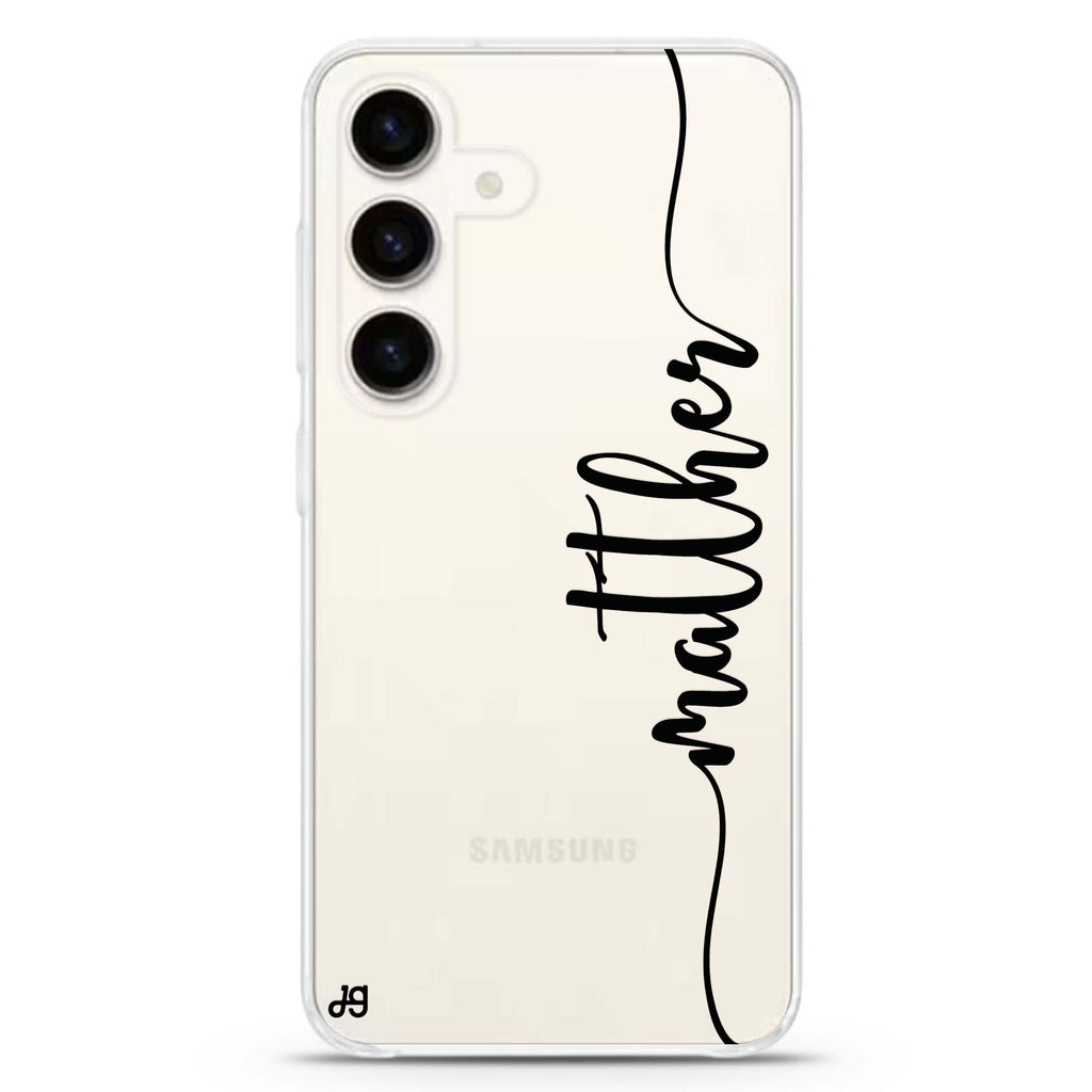 Vertical Script Handwritten Custom Samsung Galaxy S26/S25/S24 可加名字水晶透明保護殼正面展示
