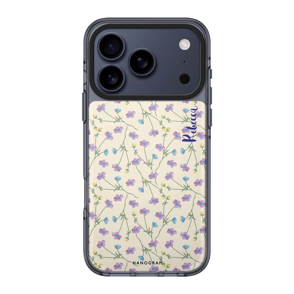 Girly floral iPhone 17 Pro Max MagSafe 水晶透明保護殼 花卉圖案設計 可自訂名字 圖1