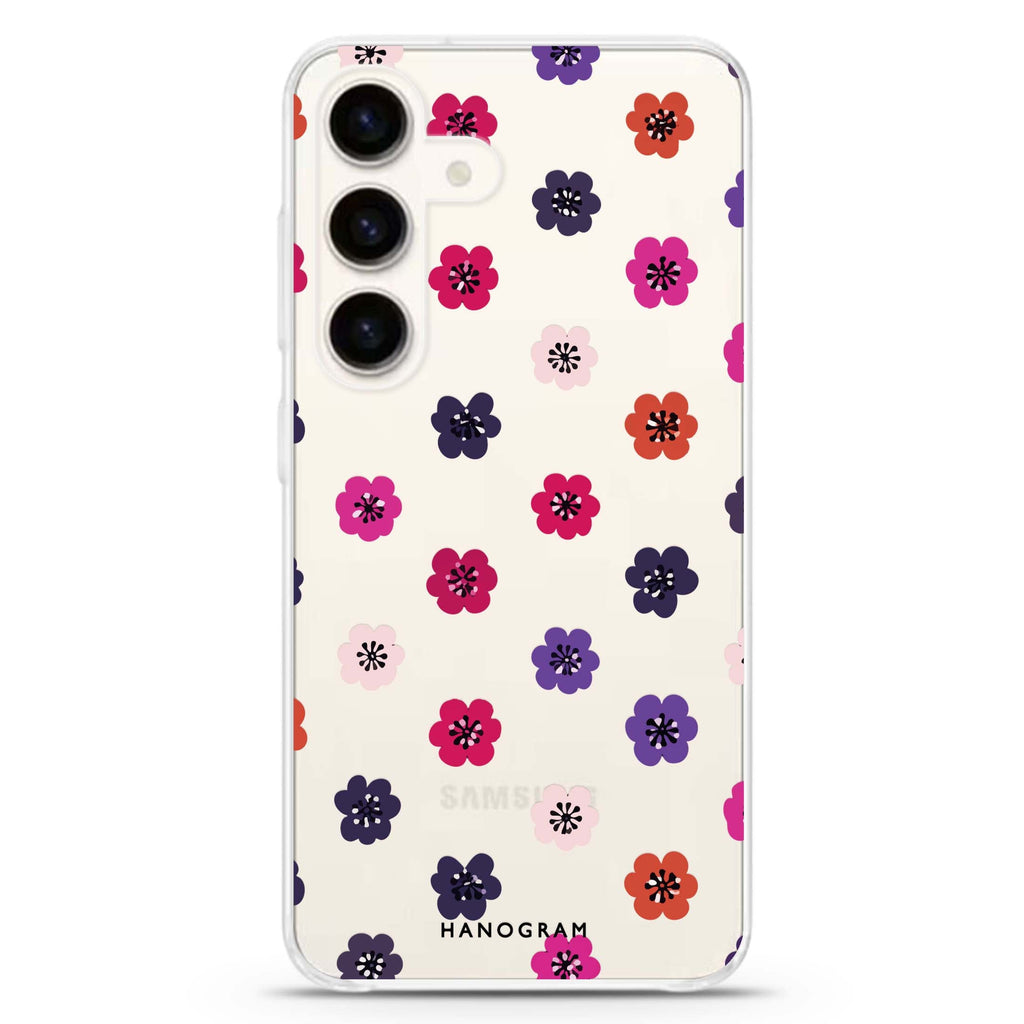 Flower Sprinkle Samsung Galaxy S26/S25/S24 水晶透明保護殼正面展示