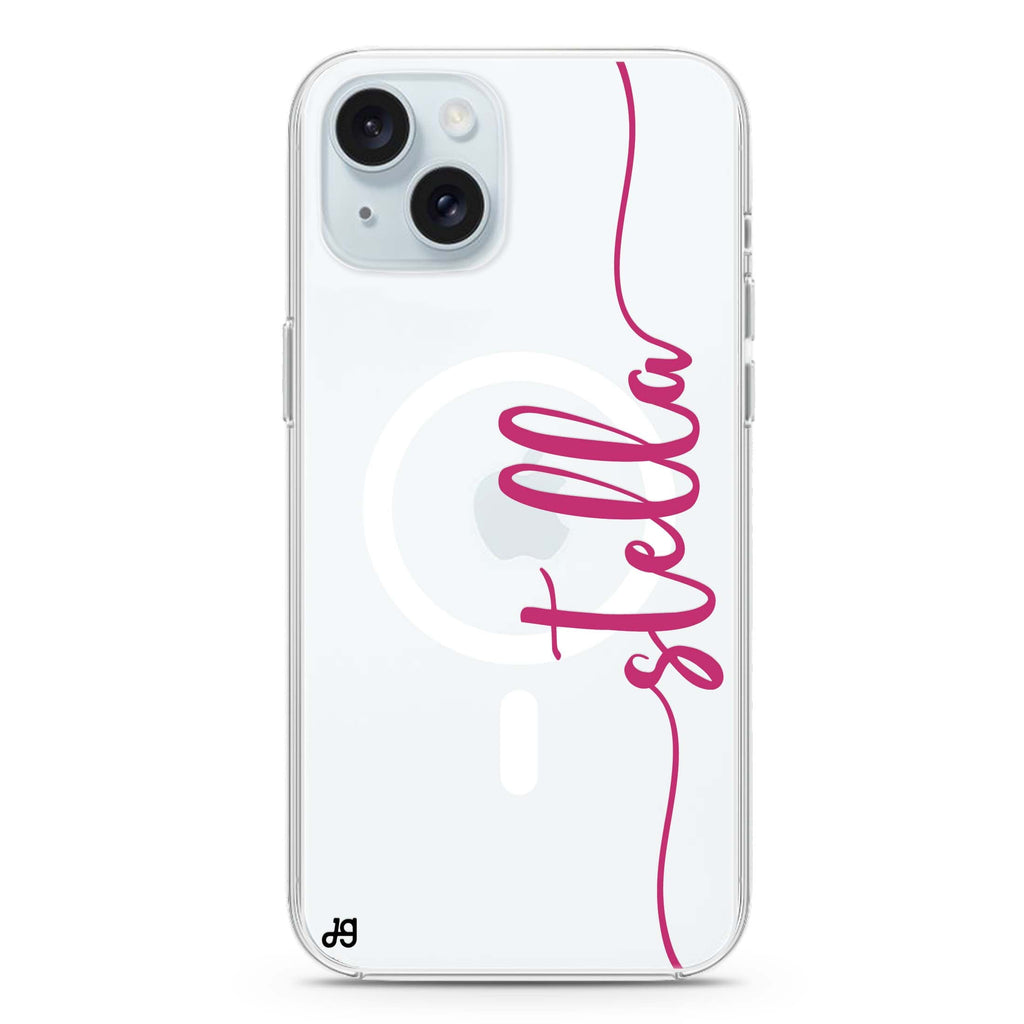Vertical Script Handwritten Custom iPhone 15 Plus Magsafe 兼容水晶透明保護殼