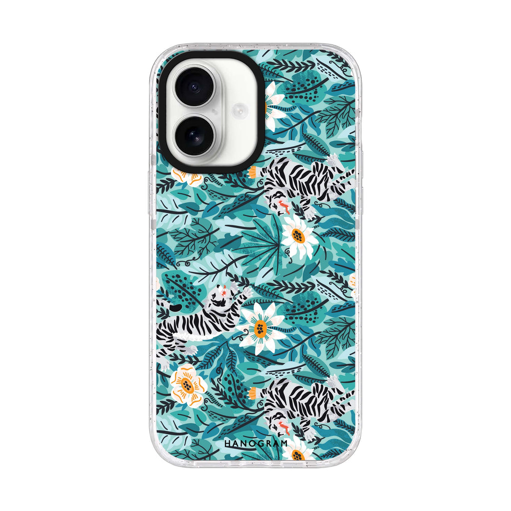 Tiger & Floral iPhone 17 水晶透明保護殼正面展示