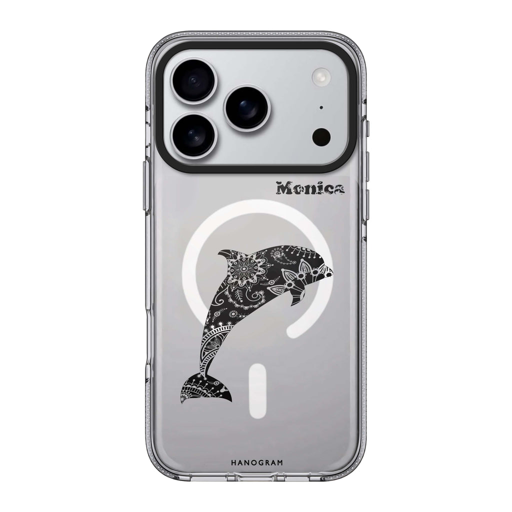 Mandala dolphin iPhone 17 Pro Max MagSafe 水晶透明保護殼 海豚圖案設計 可自訂名字及字色 圖1