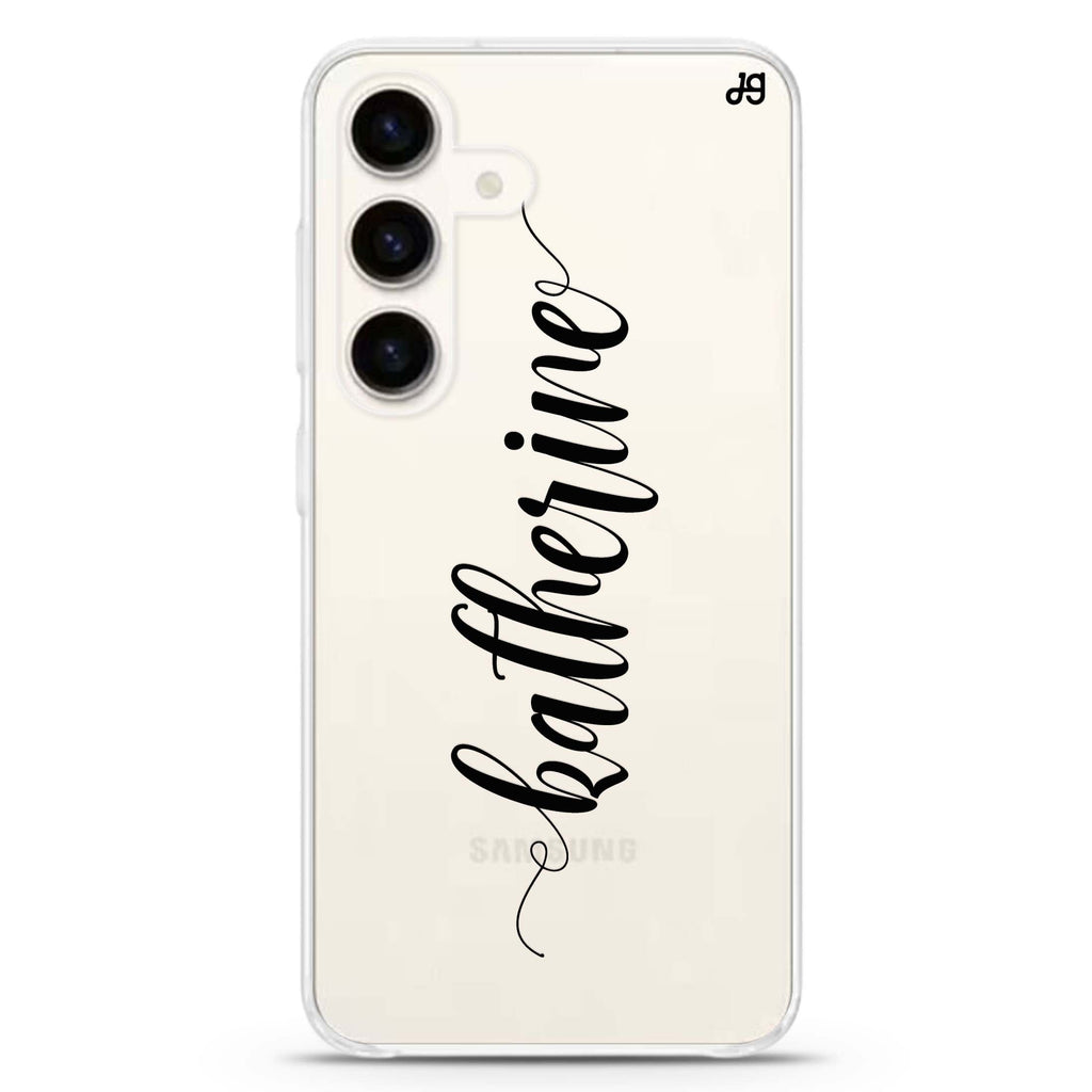 Bold Handwritten Samsung Galaxy S26/S25/S24 可加名字水晶透明保護殼正面展示