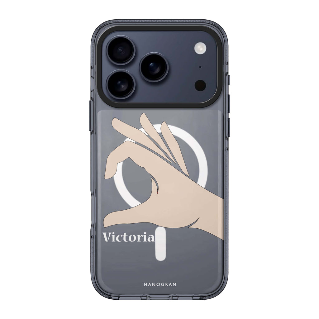 Right Hand heart iPhone 17 Pro Max MagSafe 水晶透明保護殼 情人節設計設計 可自訂名字 圖1