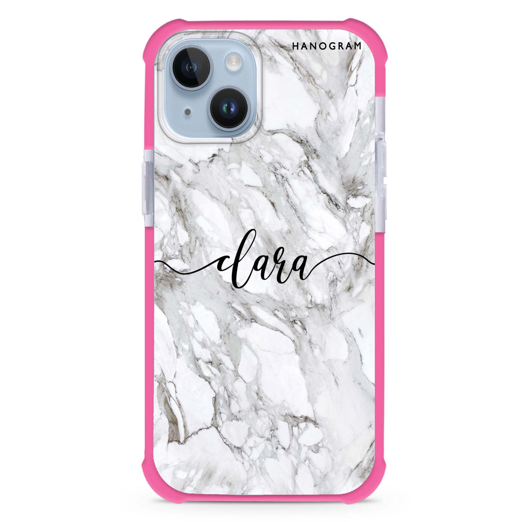 Powder Gray And White Marble iPhone 15 Plus Magsafe 兼容超強防摔保護殼