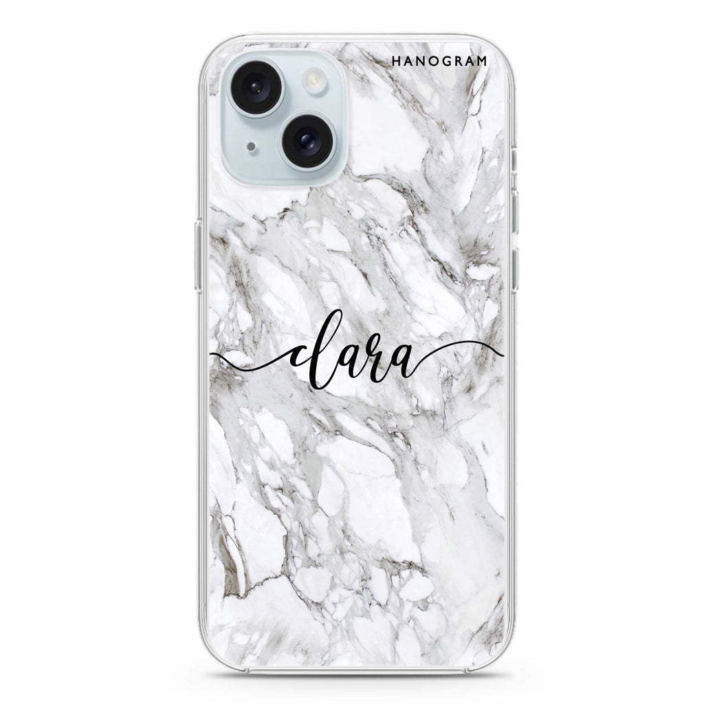 Powder Gray And White Marble iPhone 15 plus 水晶透明保護殼