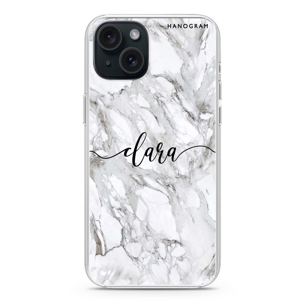 Powder Gray And White Marble iPhone 15 Plus Magsafe 兼容水晶透明保護殼