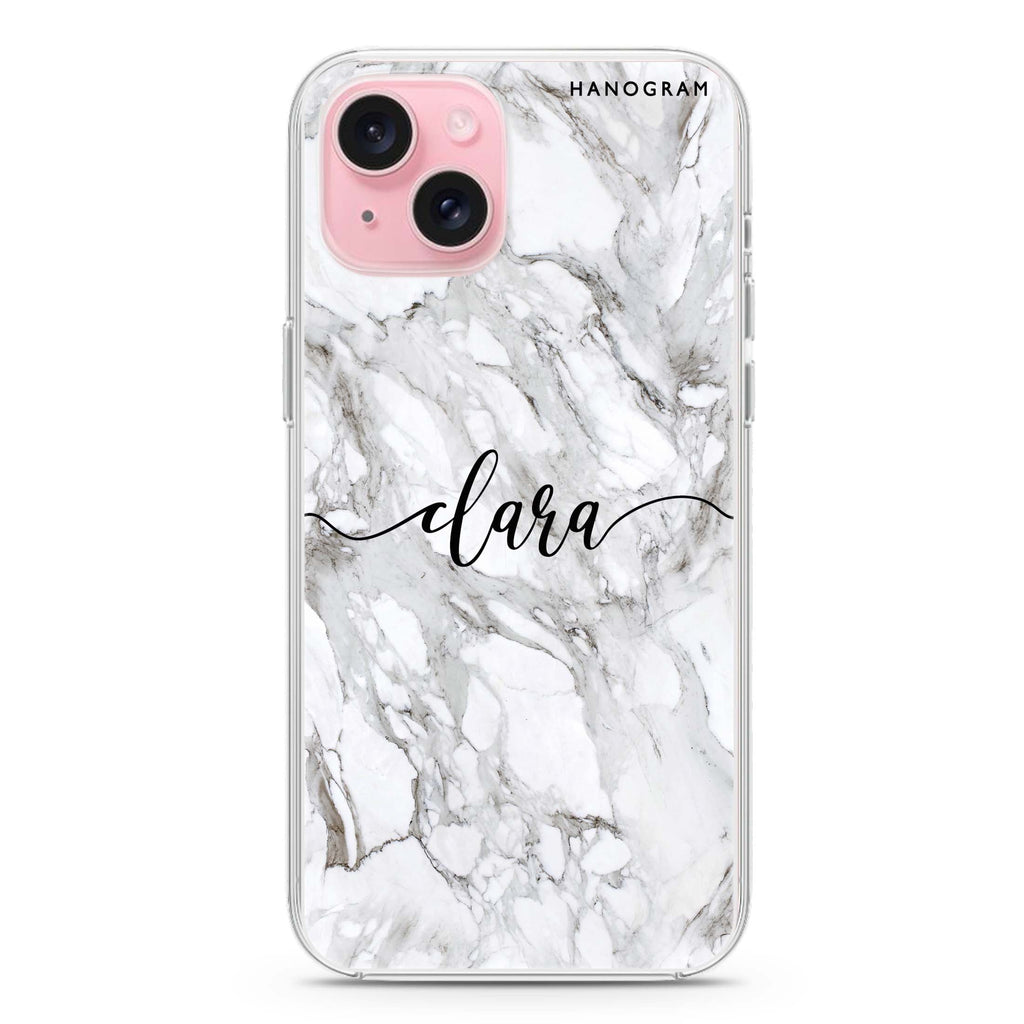 Powder Gray And White Marble iPhone 15 Magsafe 兼容水晶透明保護殼