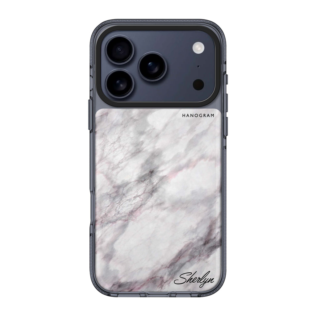 Simple White Marble iPhone 17 Pro Max MagSafe 水晶透明保護殼 雲石紋設計 可自訂名字 圖1