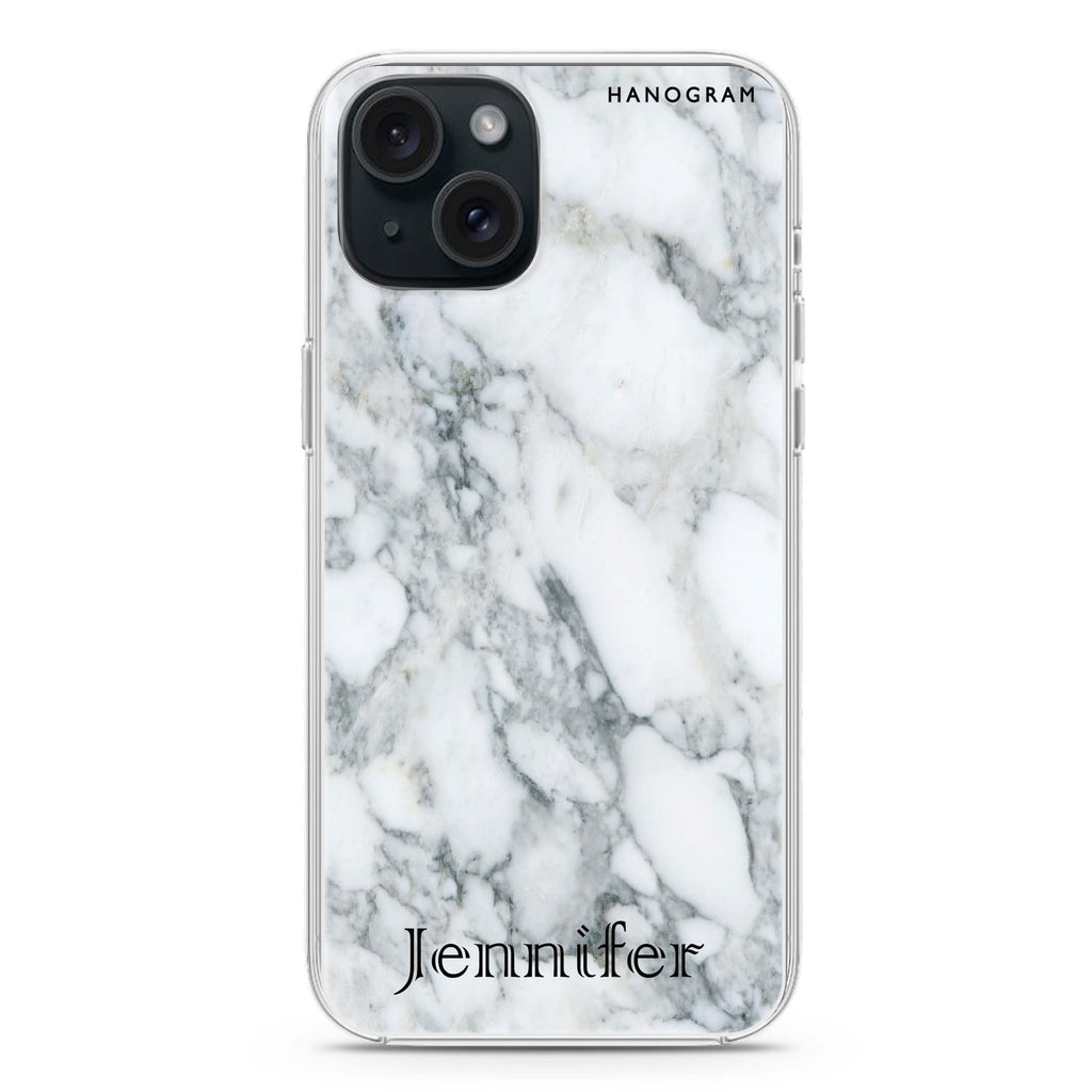 Powder Gray And White Marble II iPhone 15 Magsafe 兼容水晶透明保護殼
