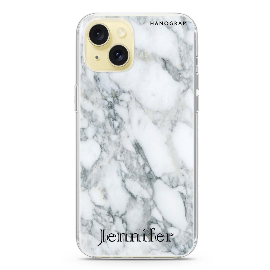 Powder Gray And White Marble II iPhone 15 Plus Magsafe 兼容水晶透明保護殼