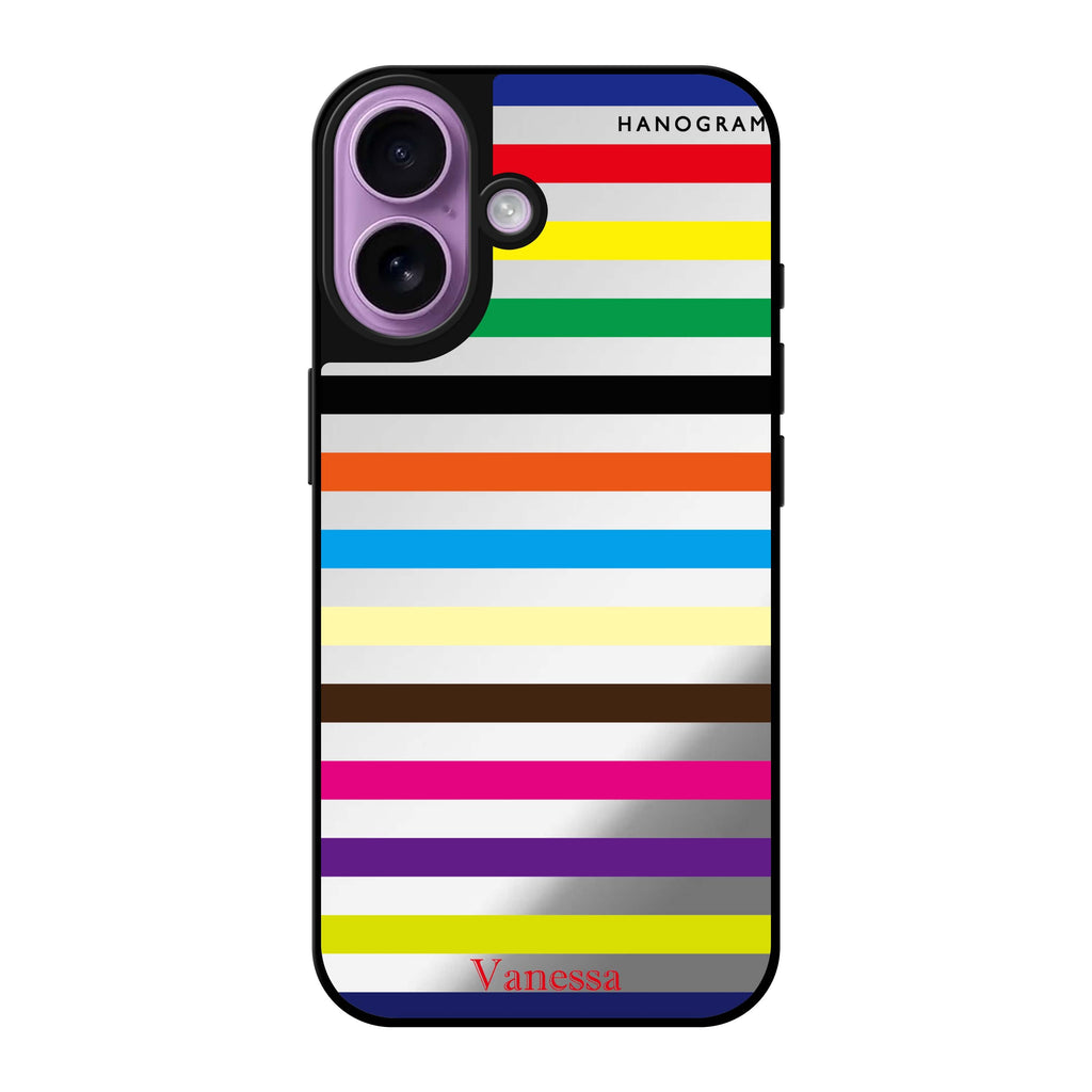 Reflective iPhone 16 Mirror Case –colorful stripe Design