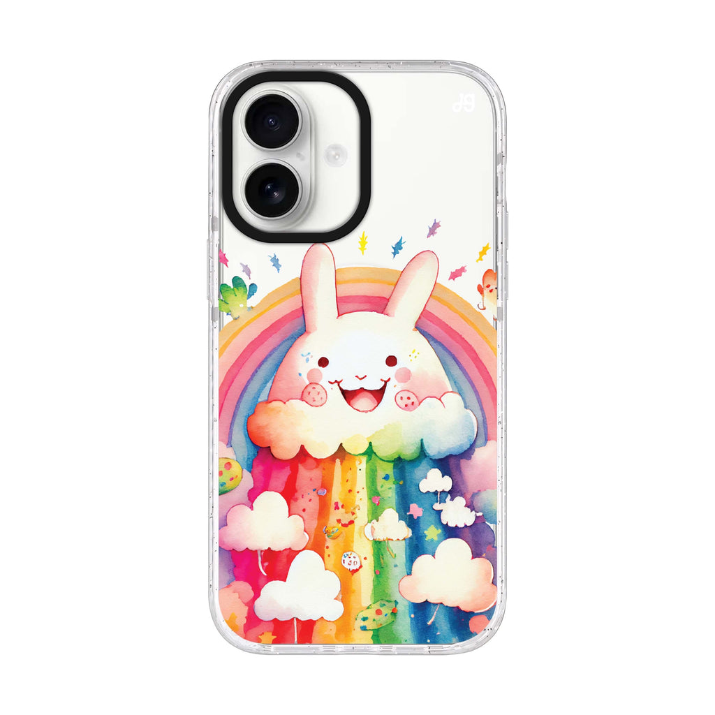 Rainbow Bunny iPhone 17 水晶透明保護殼正面展示