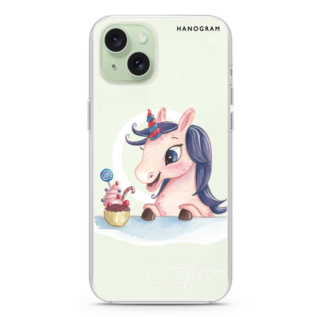 Rainbow Unicorn And Cupcake iPhone 15 Plus Magsafe 兼容水晶透明保護殼