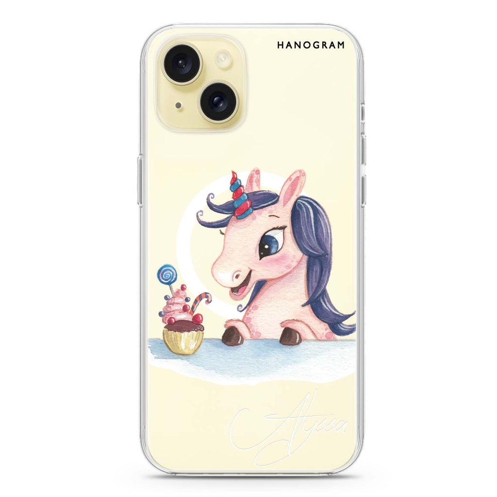 Rainbow Unicorn And Cupcake iPhone 15 Magsafe 兼容水晶透明保護殼